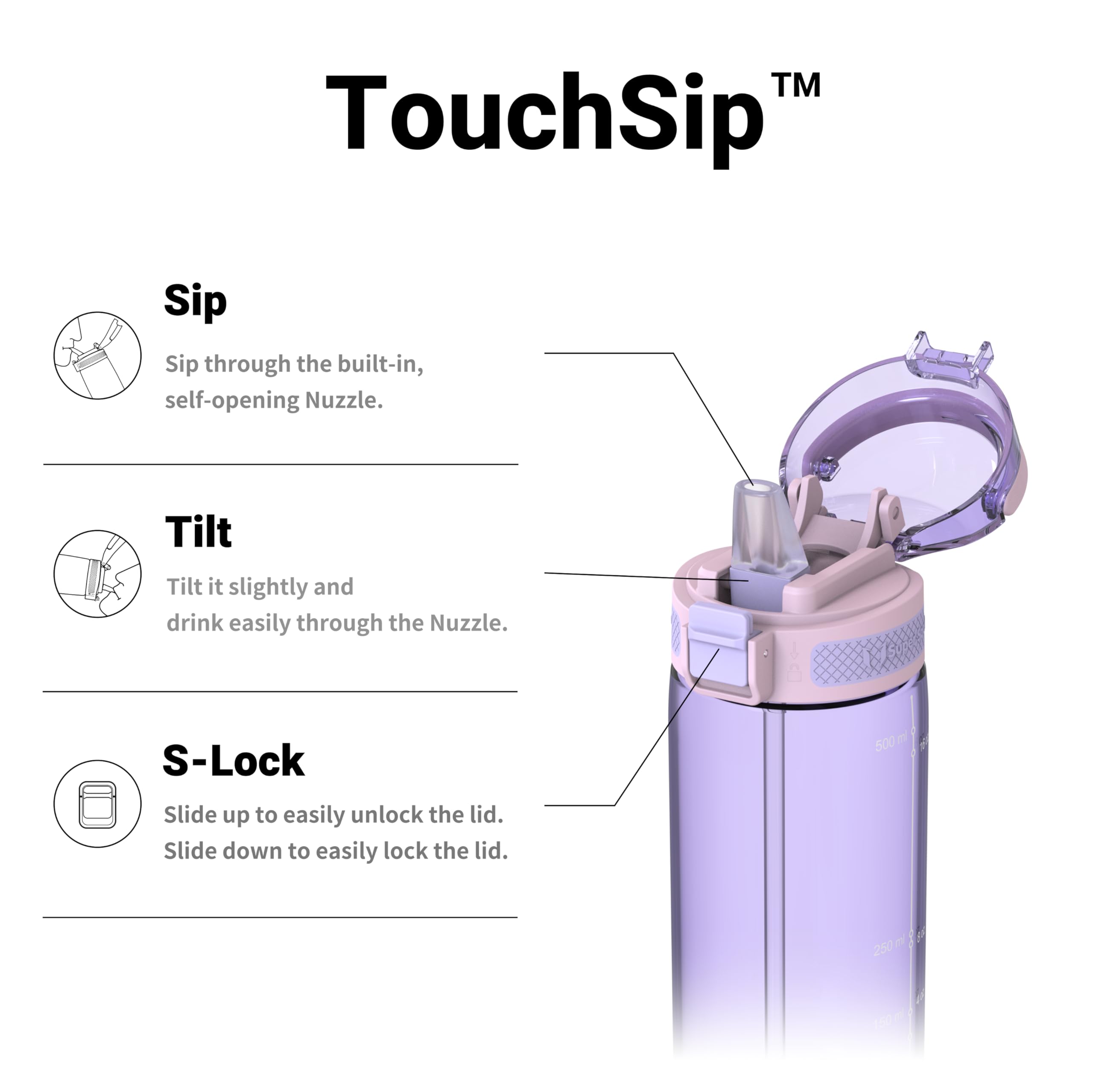 Super Sparrow Water Bottle, 500ml, TouchSip Bottle, BPA-Free, Non-Toxic, Eco-Friendly, Straw Tritan Bottles for Kids Sports - Image 2