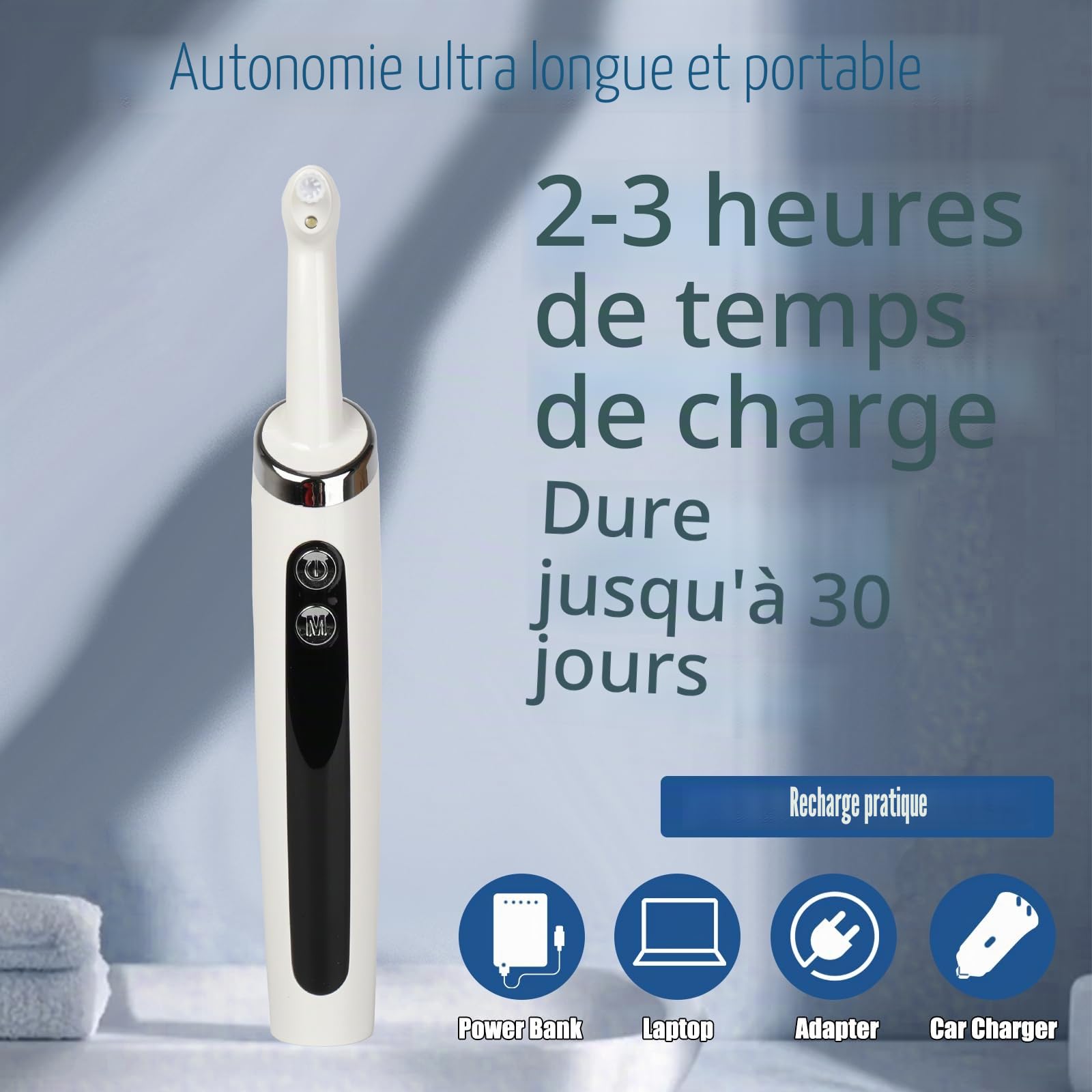 Polisseuse dentaire électrique multifonctionnelle, étanche IPX6, 5 modes d'intensité, lumière LED, 5 embouts, blanchiment des dents et nettoyage en profondeur
