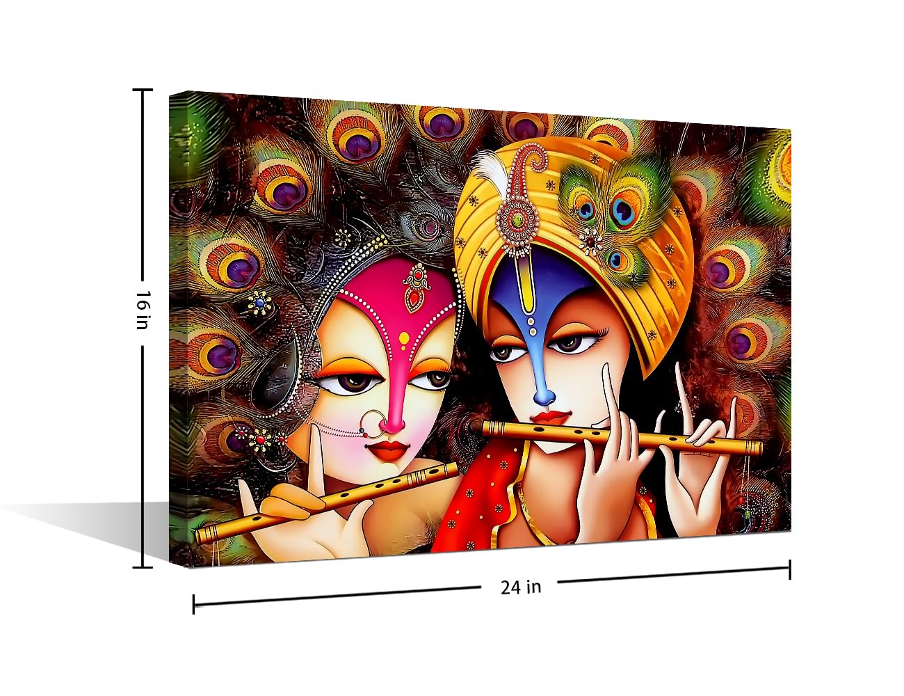 Lord Krishna Pictuers Lord Radha Krishna Paintings Wall Art for Living Room Canvas Hindu God Artwork Indian Religious Home Decor Modern Giclee Wooden Framed Gallery-wrapped Ready to Hang 24"Wx16"H - Image 2