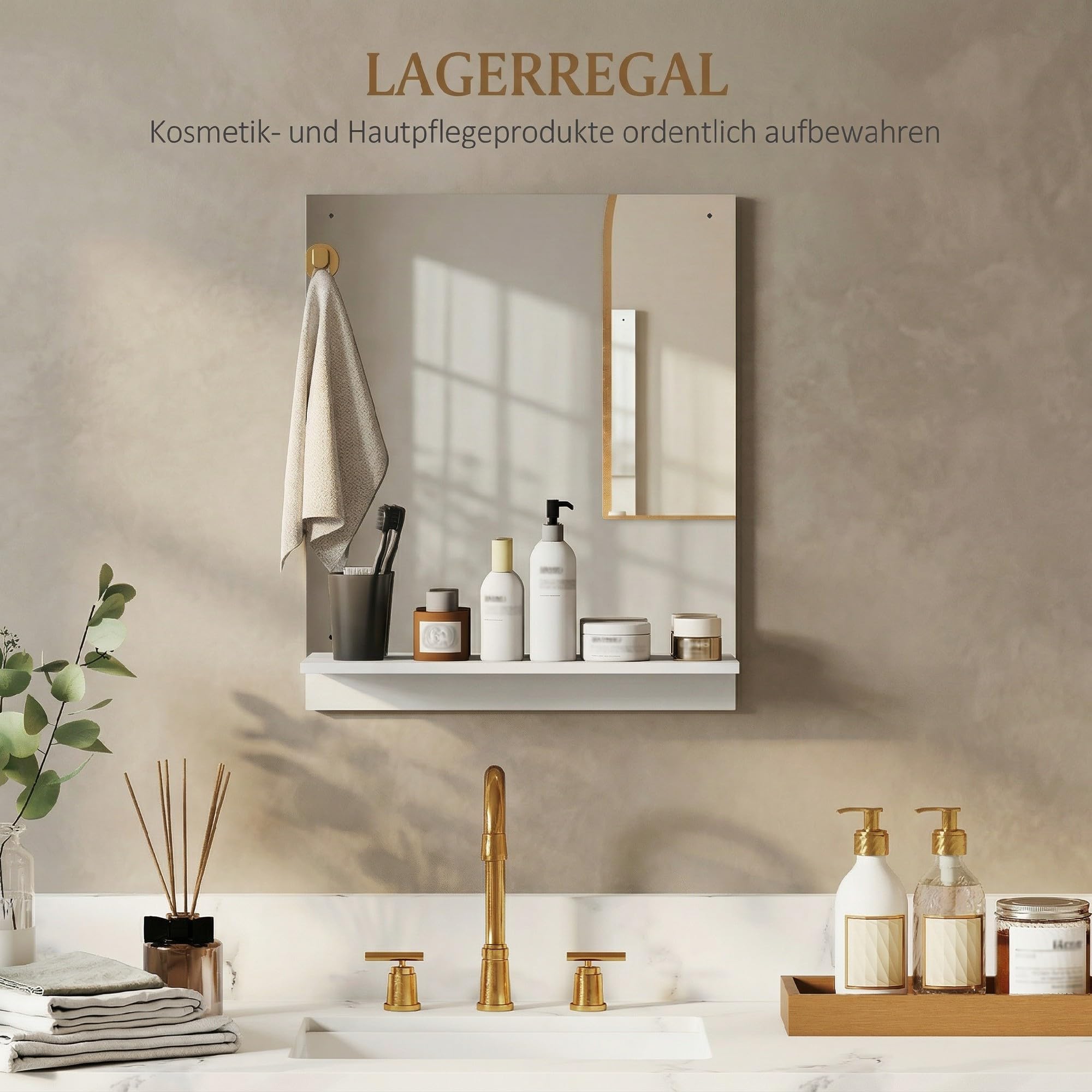 HOMCOM Badspiegel mit Regal für Flur und Eingangsbereich 50 x 60 cm Weiß