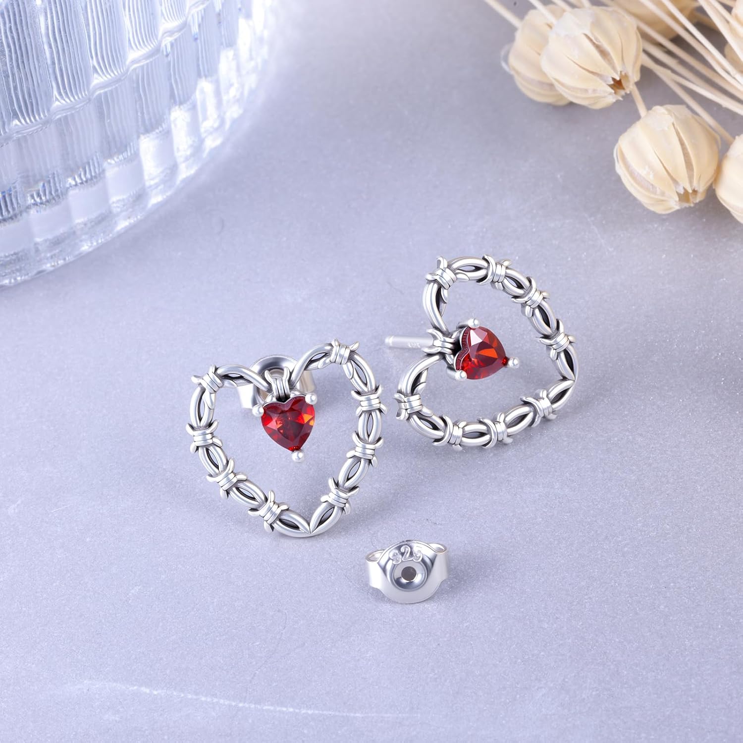 Gothic Barbed Wire Hearts Stud Earring for Women 925 Sterling Silver Gothic Gifts for Women Goth Barbed Wire Jewelry