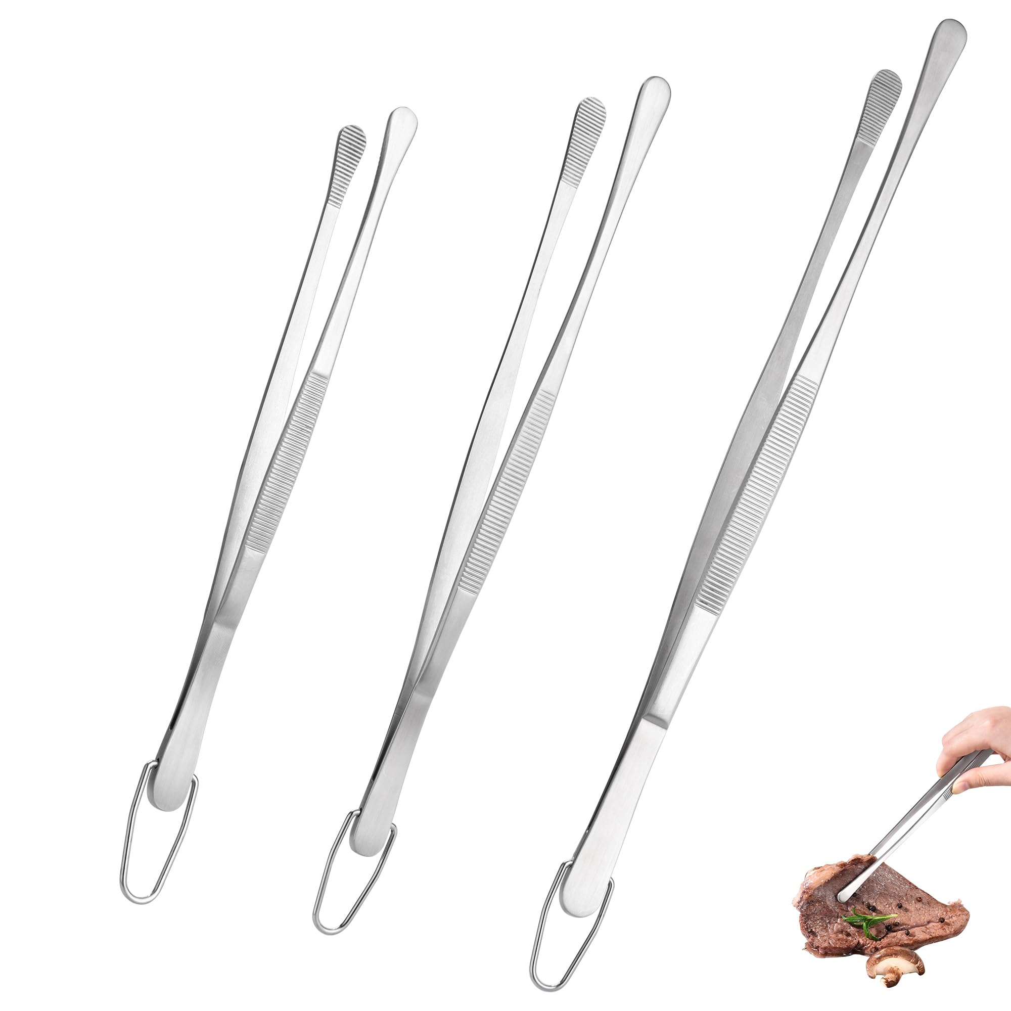 U-Taste Kitchen Cooking Tweezers, 18/8 Stainless Steel, 8+10+12in/Round Tip