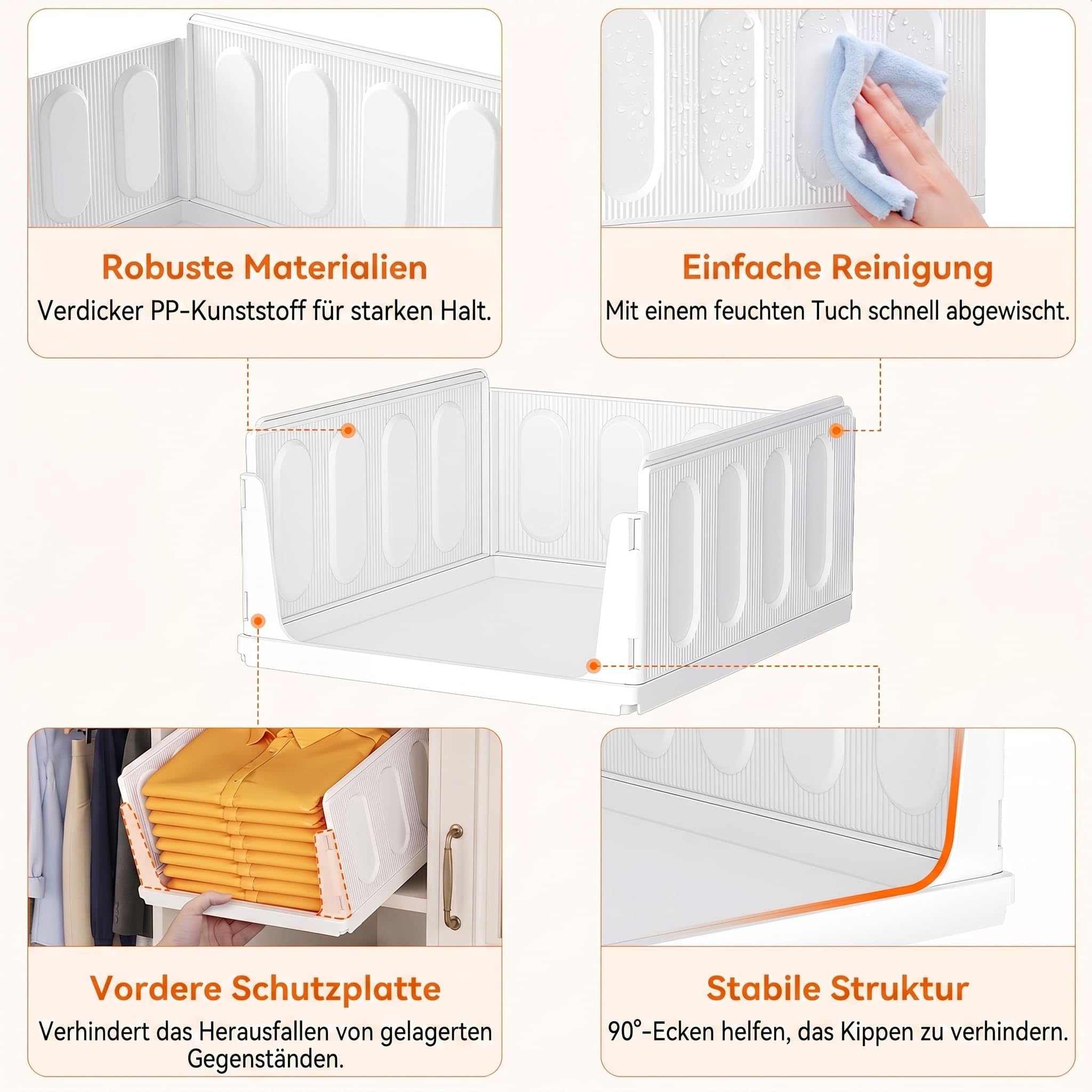 Lifewit 8er Set Stapelbare Kleiderschrank Organizer 42 cm Tief | Ausziehbar Kunststoff Ordnungssystem für Schrank & Einlegeböden, Würfelregale für T-Shirt, Küche, Wohnmobil