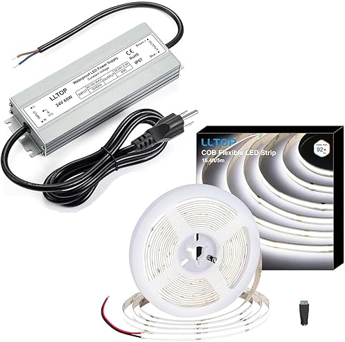 Tira de luces LED COB 6000k luz blanca 16.4ft5m para uso en interiores con controlador LED 60w 24vdc fuente de alimentación