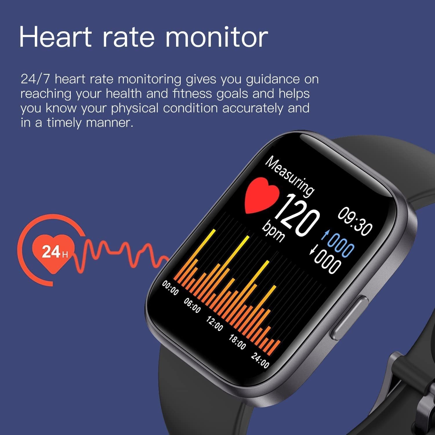 Inteligentny zegarek Fitness Tracker, z monitorem snu, 1,7-calowym ekranem dotykowym, wodoodpornym smartwatchem 5 ATM, licznikiem kroków dla kobiet, mężczyzn, dzieci (Color : Black)