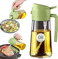 Vista 14 de YARRAMATE Pulverizador de aceite de oliva de vidrio de 16 oz/15.9 fl oz para cocinar con calcomanías, dispensador de aceite 2 en 1 para utensilios