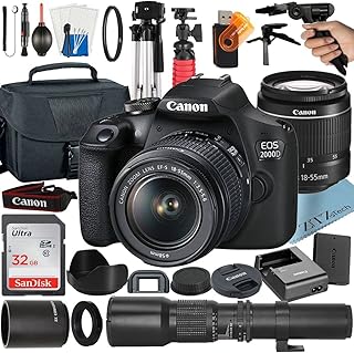 Canon EOS 2000D/Rebel T7 DSLR Camera with EF-S 18-55mm + 500mm/1000mm Preset Manual Focus Lens + 2.0X Teleconverter + SanDisk 32GB Card + Tripod + Case + ZeeTech Accessory Bundle,1000mm Preset Lens