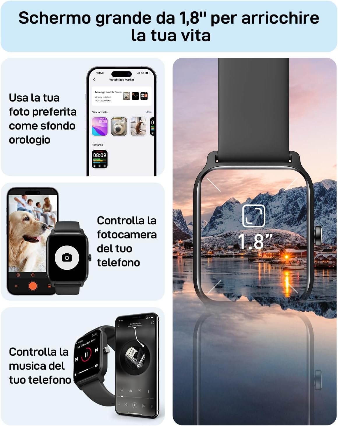 Smartwatch Uomo, 1.8 Orologio Smartwatch Chiamate e Risposta, Alexa Integrato Fitness Tracker con Contapassi Cardiofrequenzimetro SpO2 Sonno,110 Modalità Sport, Impermeabile IP68 per Android iOS Smartwatch Uomo, 1.8 Orologio Smartwatch Chiamate e Risposta, Alexa Integrato Fitness Tracker con Contapassi Cardiofrequenzimetro SpO2 Sonno,110 Modalità Sport, Impermeabile IP68 per Android iOS