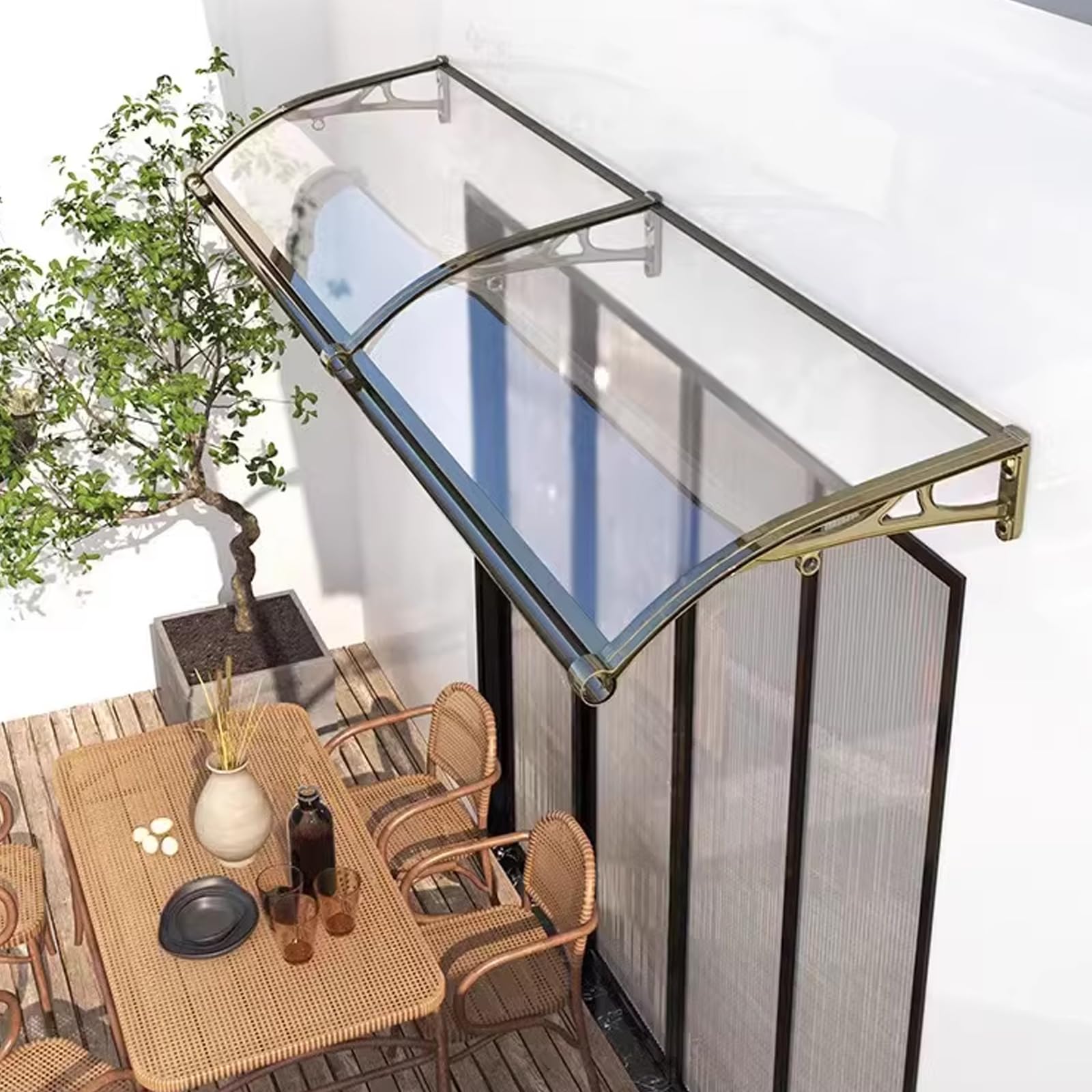 Auvent de porte transparent en polycarbonate 60x560 cm pour entrée