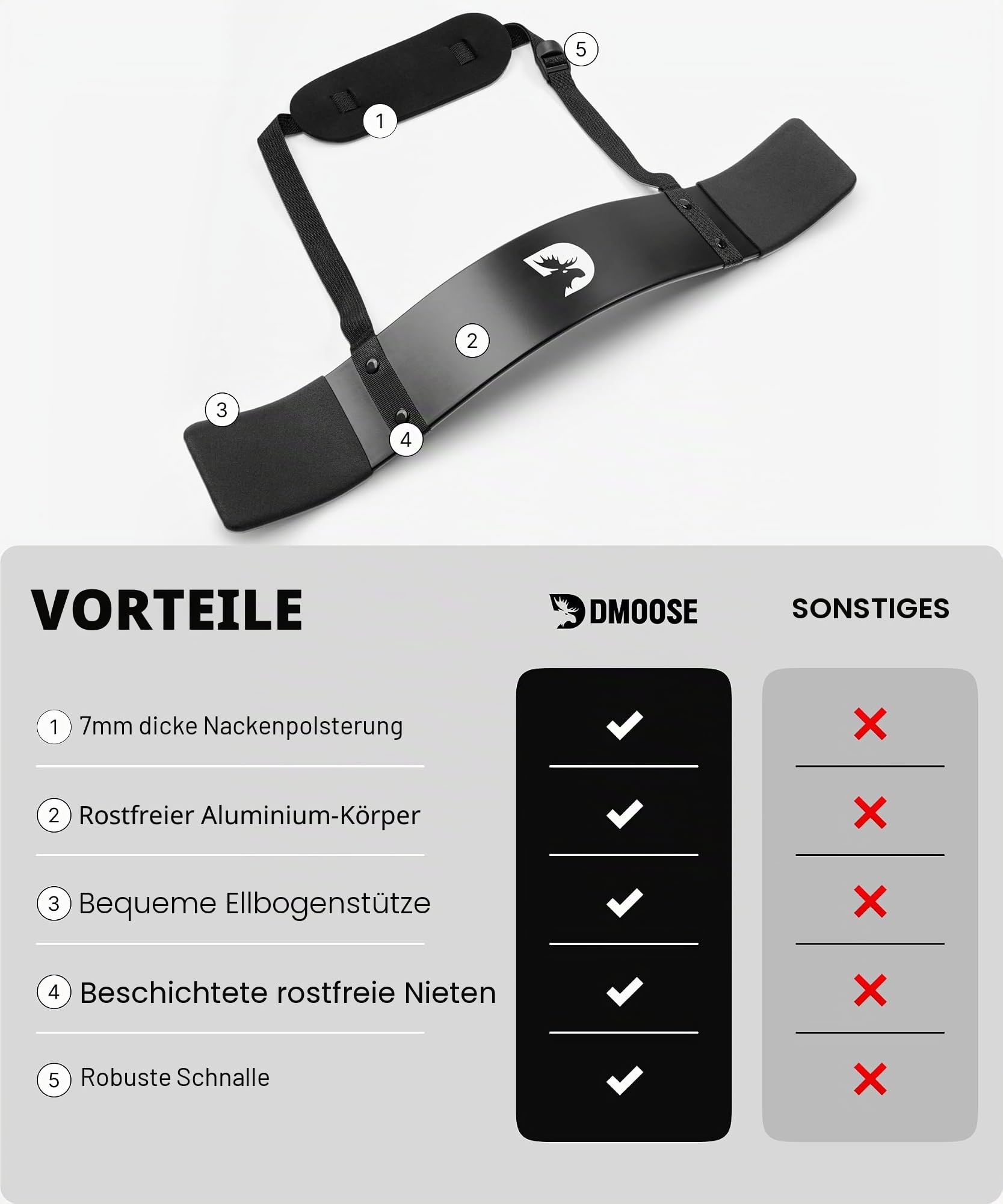 DMoose Fitness Arm Blaster für Bizeps und Trizeps - Premium Nackenpolster Unterstützung mit verstellbaren Riemen - Bicep Blaster für Krafttraining und Bizeps Workout Ausrüstung