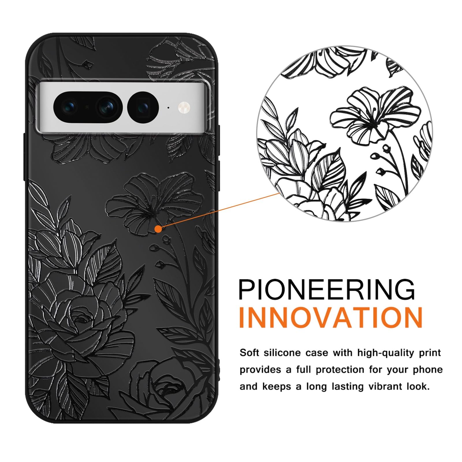 Custodia per telefono floreale carina per Google Pixel 7 Pro 5G 6.7 pollici, estetica coquette nera modello stampa design custodia morbida sottile antiurto TPU protettiva Funda Cover per donne