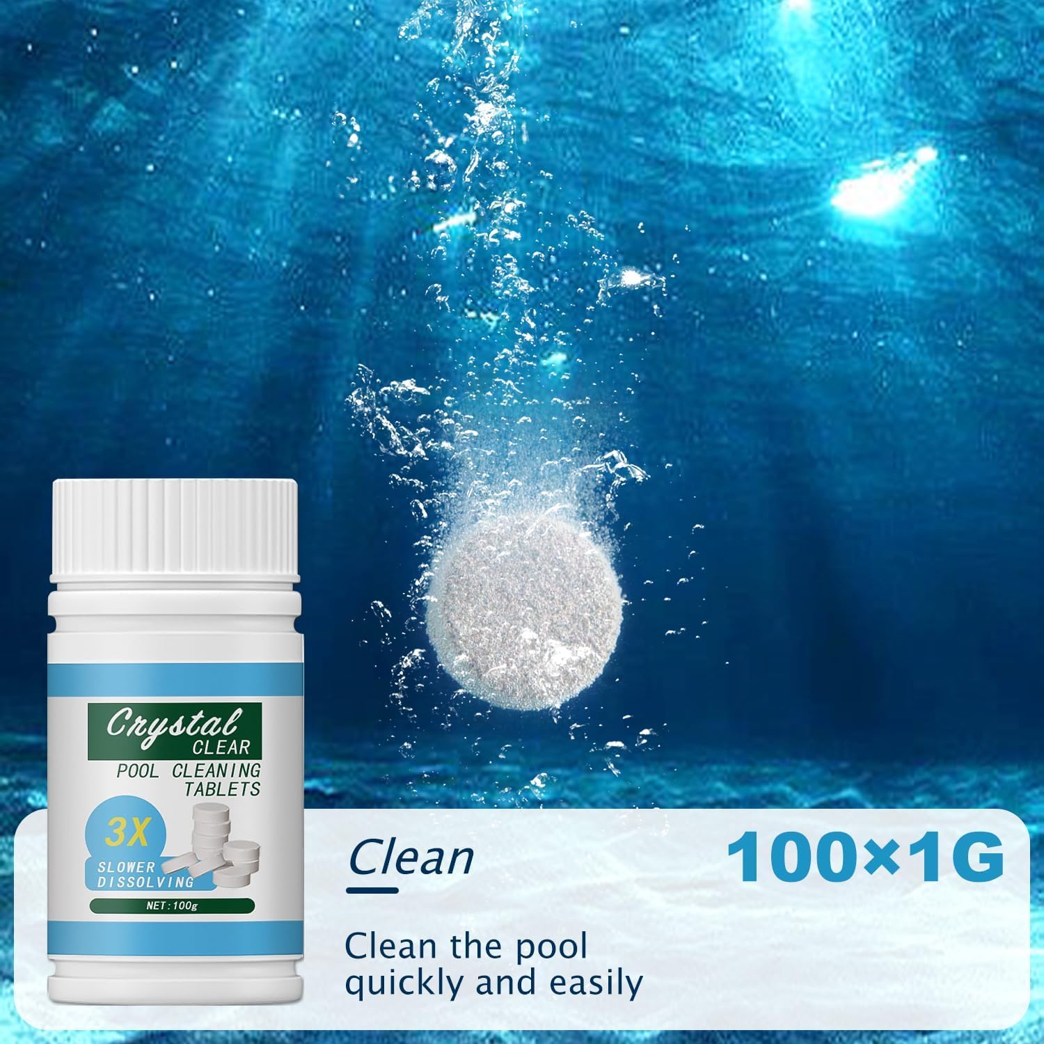 Pool Cleaning Tablet, Reinigungstabletten für Pool 100pcs, Pool Cleaning Tablets, Pool Reinigungstabletten, Sprudeltabletten zur für sauberes und hygienisches Poolwasser (100pcs-a)