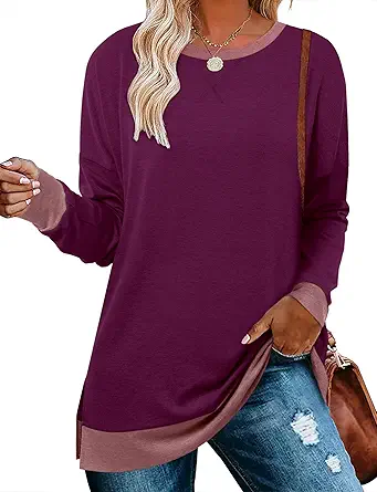 BETTE BOUTIK Women's Drop Long Sleeve Sweatshirts Casual Crewneck Tunic Tops Sweartshirts With Side Slits S-3XL