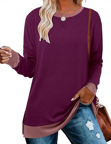 BETTE BOUTIK Women's Drop Long Sleeve Sweatshirts Casual Crewneck Tunic Tops Sweartshirts With Side Slits S-3XL