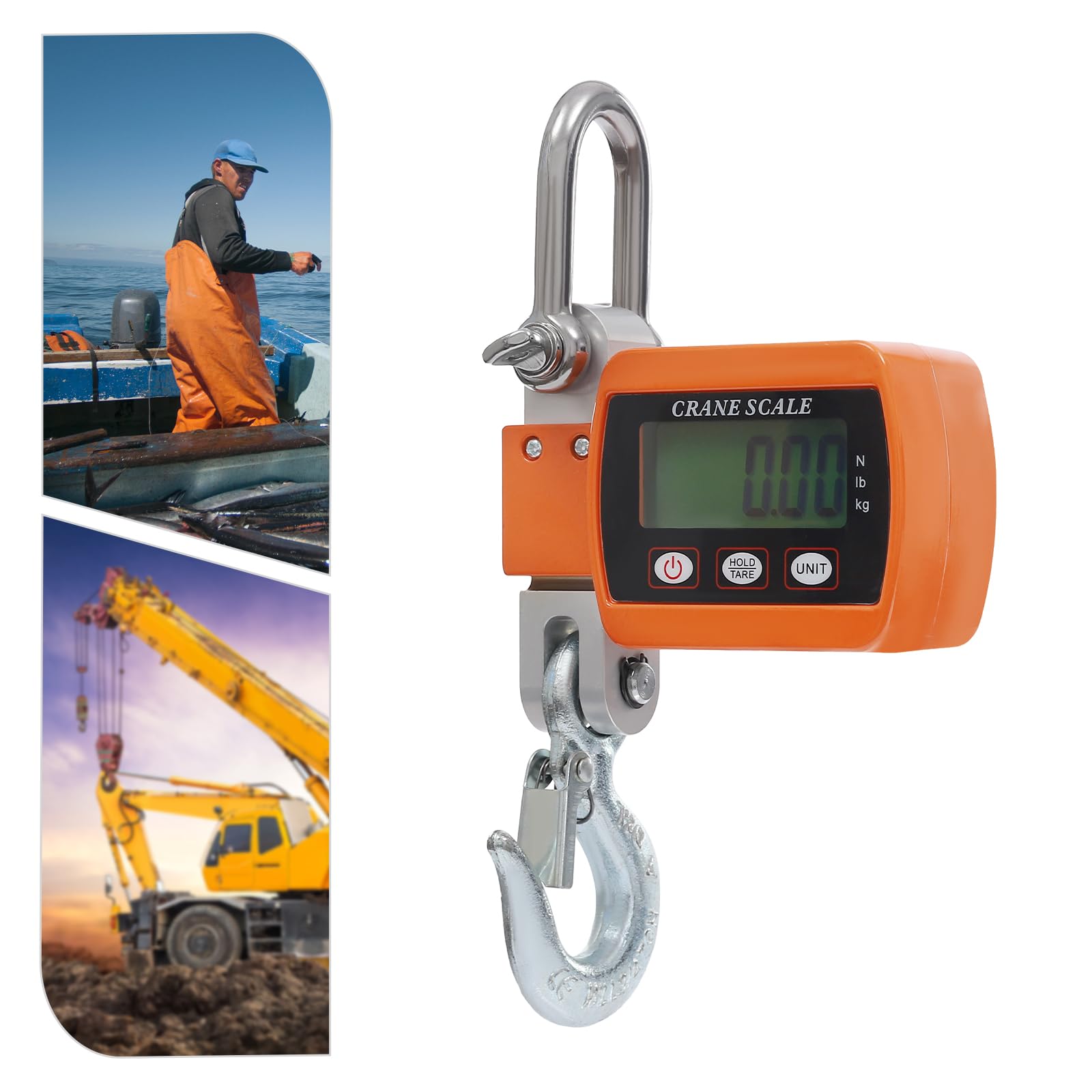 Digitale Kranwaage 500KG, Elektronische Hängewaage Industrie Hängende Waage Tragbare LCD Zugwaage mit Haken (Orange)