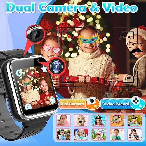 Miniatura 4 de Reloj inteligente para niños y niñas de 3 a 12 años, relojes para niños pequeños con cámara doble, 26 videojuegos, reproductor de música, podómetro,