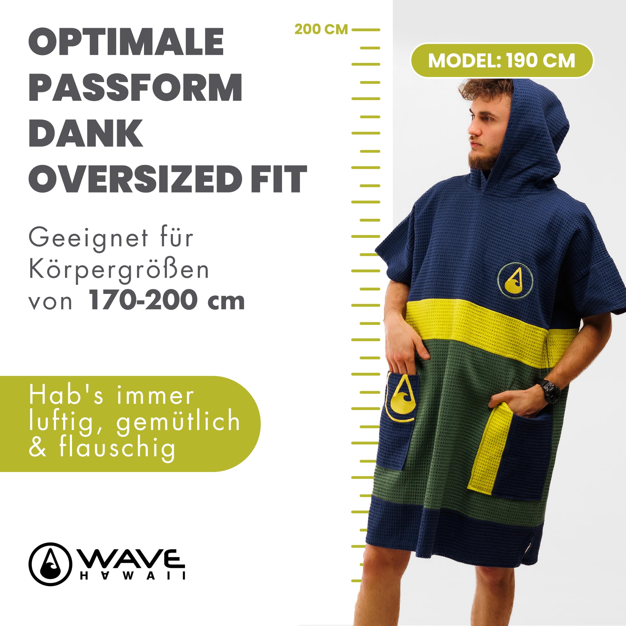 WAVE HAWAII Poncho Pink Wave Surfponcho 100% Baumwolle für Körpergrößen