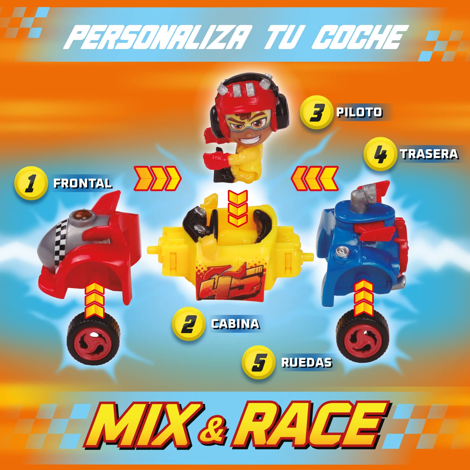 T-Racers Serie Color Rush – Colección Completa de la Serie Color Rush de T-Racers. Coches y Pilotos Sorpresa coleccionables. Coches Desmontables por Partes y con Piezas Intercambiables
