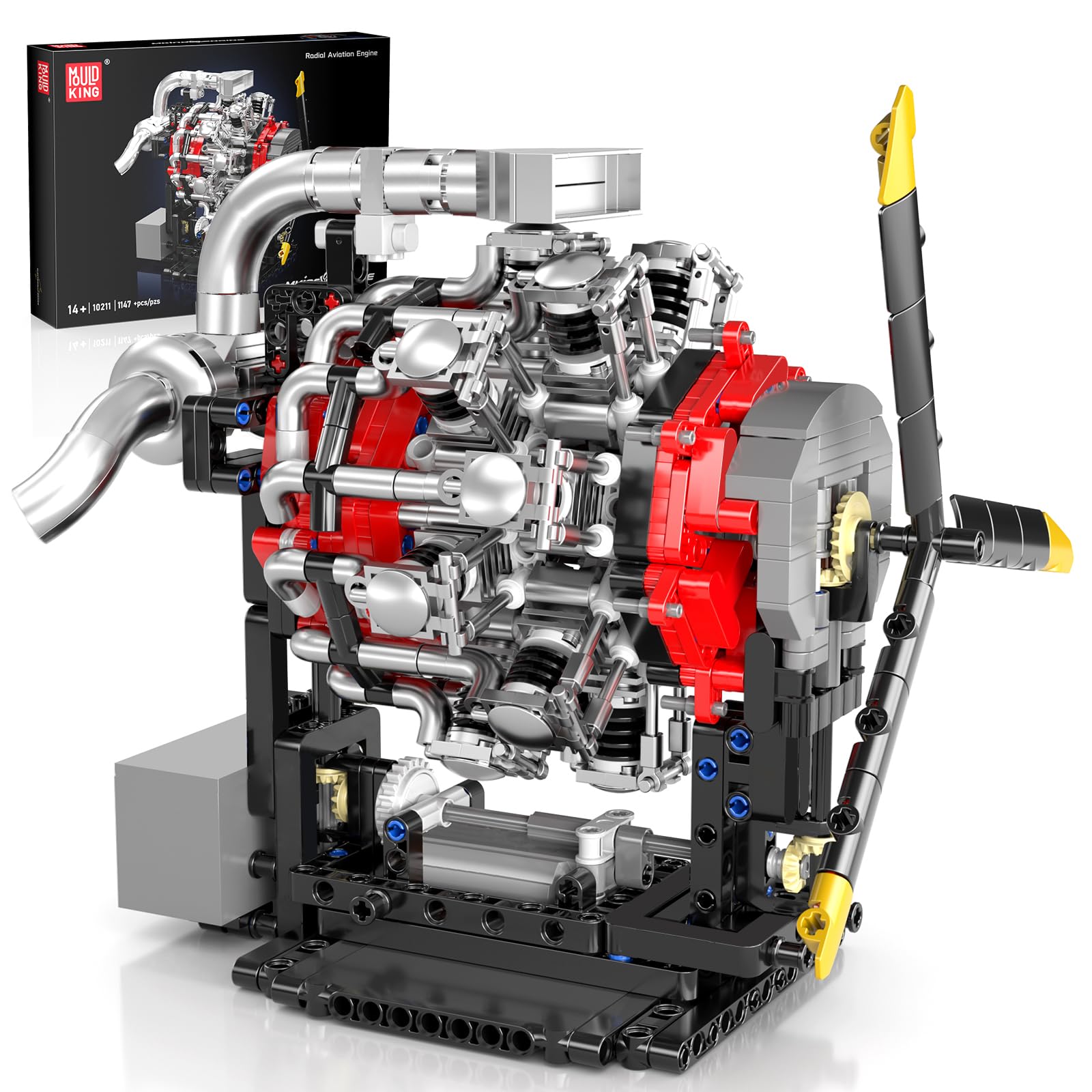 Mould King Flugzeug Motor Bausatz, Modellmotor Bauset für Erwachsene, 10211 STEM DIY Bausatz der funktioniert, Bausteine für Erwachsene und Kinder ab 14 Jahren, 1147 Teile