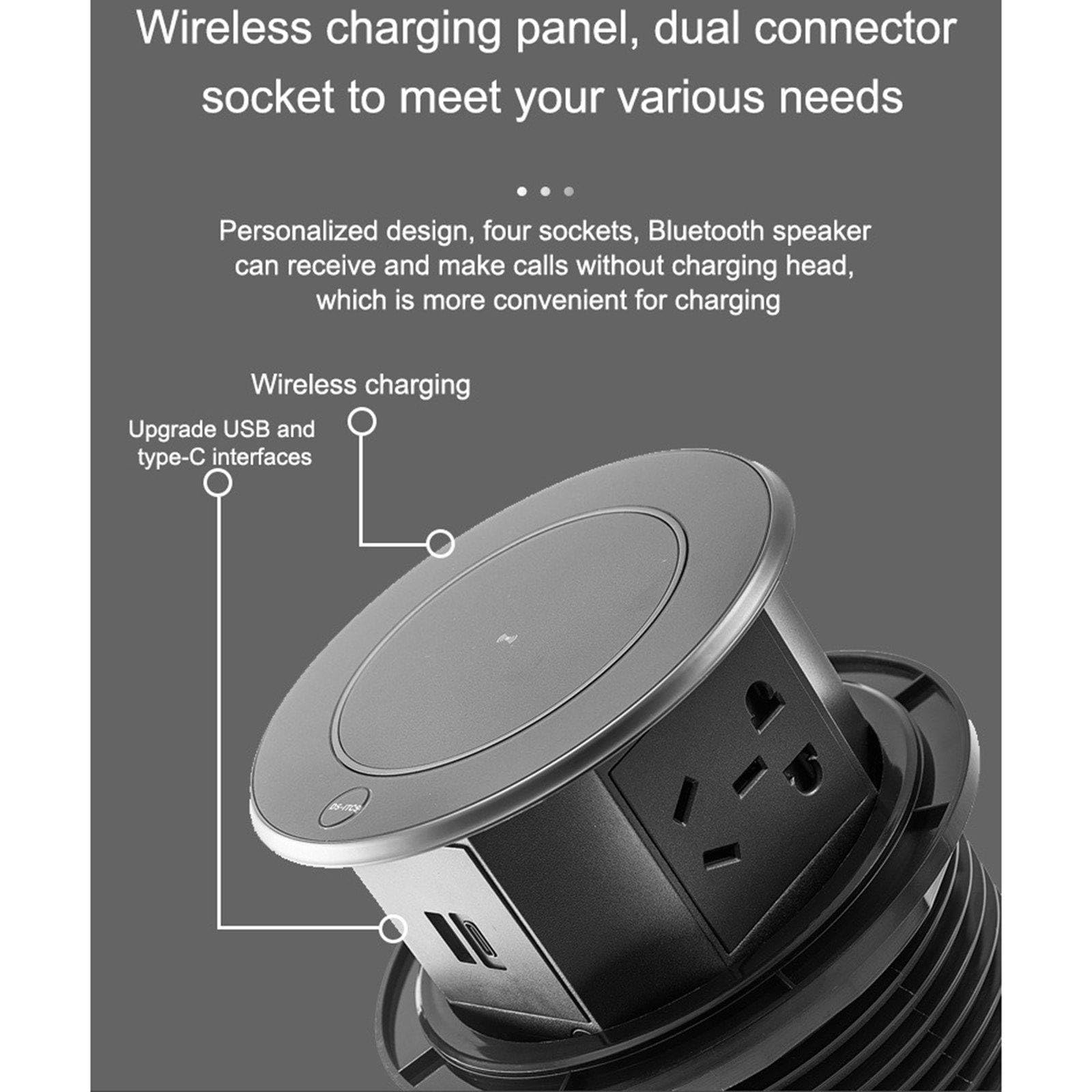 Presa di sollevamento nascosta per tavolo da cucina con interfaccia B e tipo C, presa di ricarica wireless con sollevamento automatico integrata per tavolo da isola/scrivania da ufficio,B