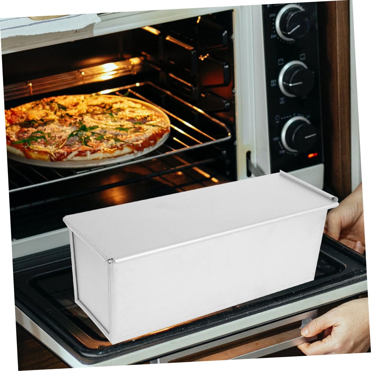 COLLBATH Moule à Pain de Mie Grosse Capacité avec Couvercle Coulissant en Alliage D'aluminium Argenté pour Cuisson Uniforme Four, pour Pâtisserie Quotidienne