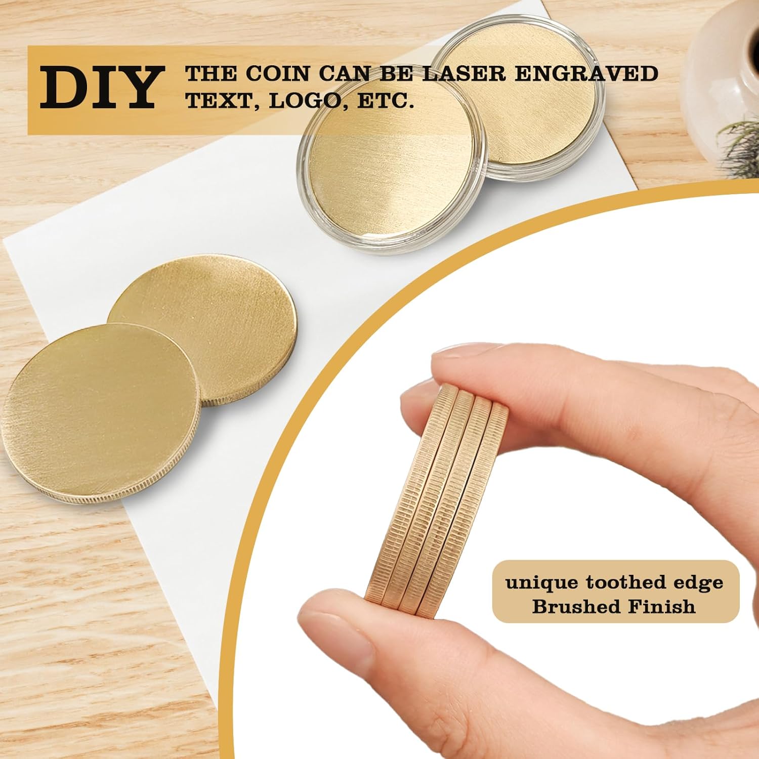 10 Pieces Blank Challenge Coin Brass Laser Engraving Blanks 40mm Diameter Full Flat Surface Coin Blanks with Acrylic Protection Box Pattern for DIY Crafts Engraving(Thickness 3mm)
