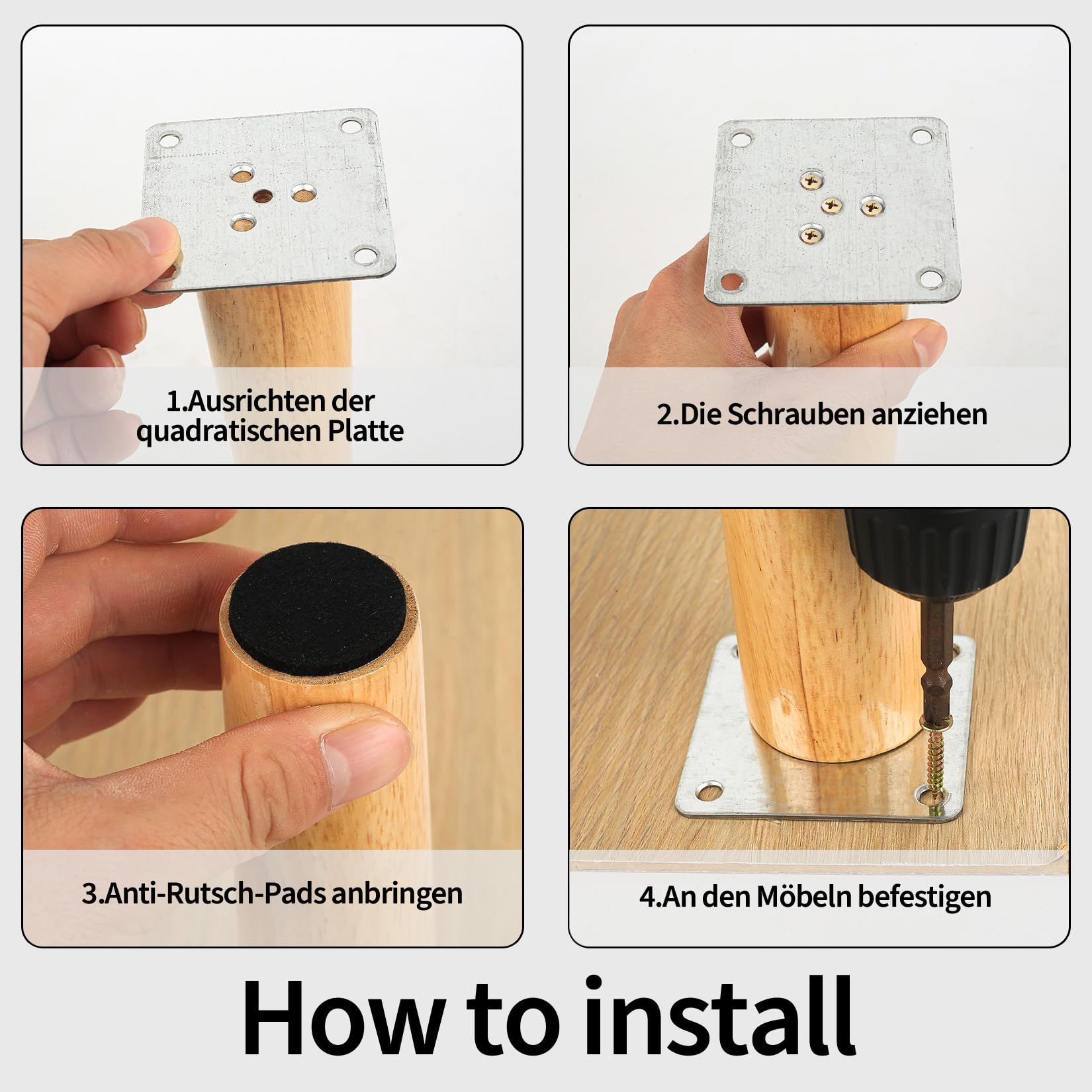 4 PiezasPatas para Muebles de Madera, 20 cm Patas Muebles Sofás, Patas de Mesa de Madera Cónicas para Mueble Mesa Gabinete Cama Mesitas Sillas Armarios Cónicas, con Accesorios