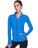 Women's Slim Fit Workout Jackets - Zip Up Athletic Running Jacket with Color-blocked Mesh & Thumb Holes