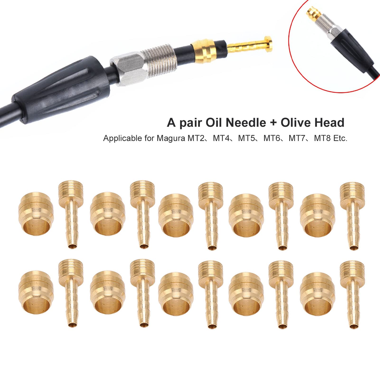 KIMISS Magura Inserto Ago Oliva Testa Mt5 Lega di Rame 10 Set Olio Ago Oliva Testa Bikeraulic Tubo Freno A Disco Oliva Inserto per