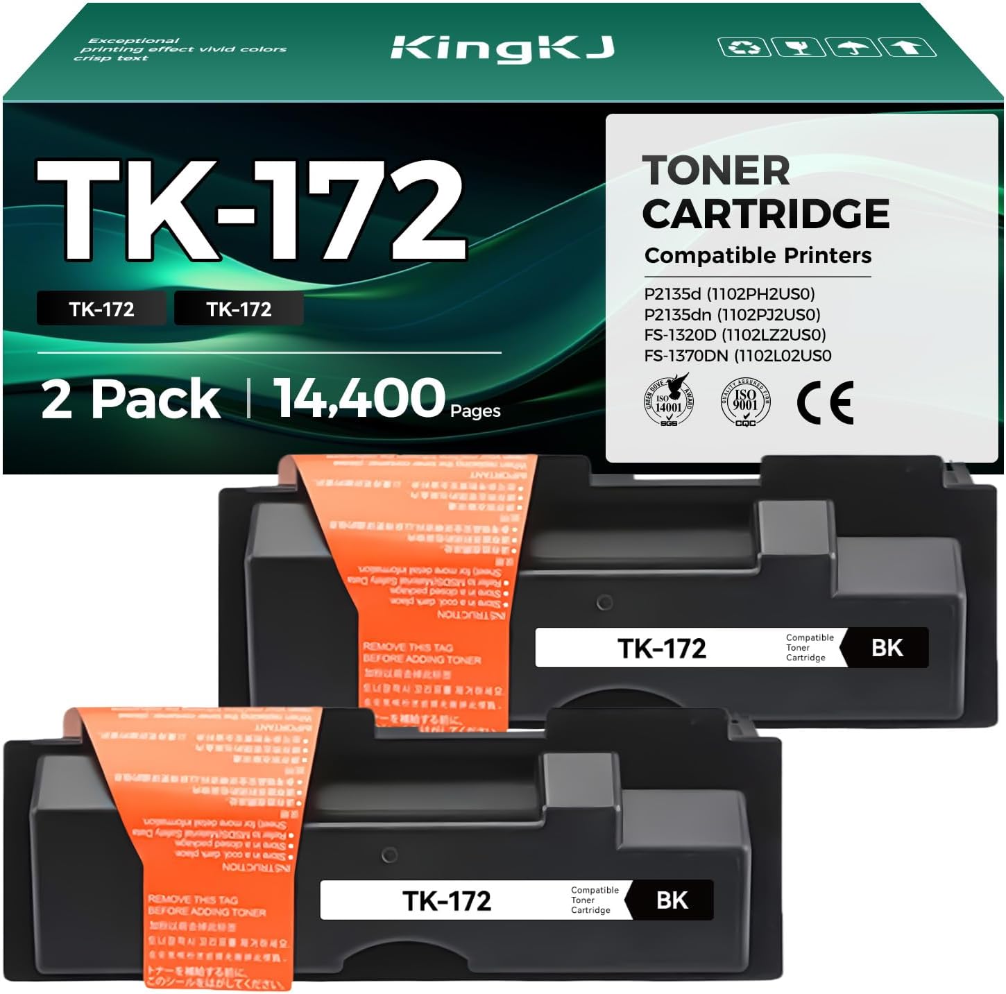 TK-172 TK172 Toner Cartridge Black 2-Pack Replacement for Kyocera TK-172 TK172 Ink Compatible with Kyocera ECOSYS P2135d P2135dn FS-1320D FS-1370DN Printer 1102PH2US0 1102PJ2US0 1102LZ2US0 1102L02US0