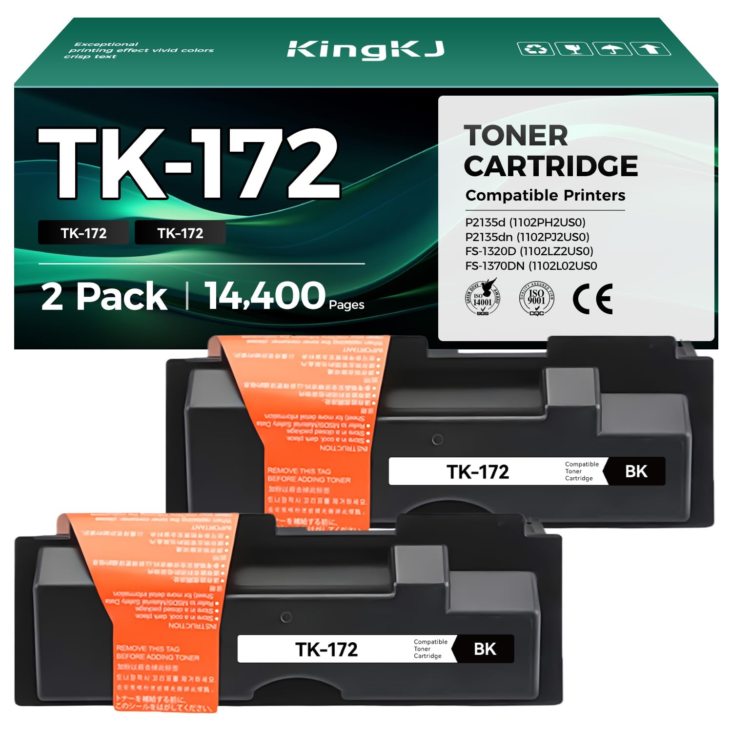 TK-172 TK172 Toner Cartridge Black 2-Pack Replacement for Kyocera TK-172 TK172 Ink Compatible with Kyocera ECOSYS P2135d P2135dn FS-1320D FS-1370DN Printer 1102PH2US0 1102PJ2US0 1102LZ2US0 1102L02US0