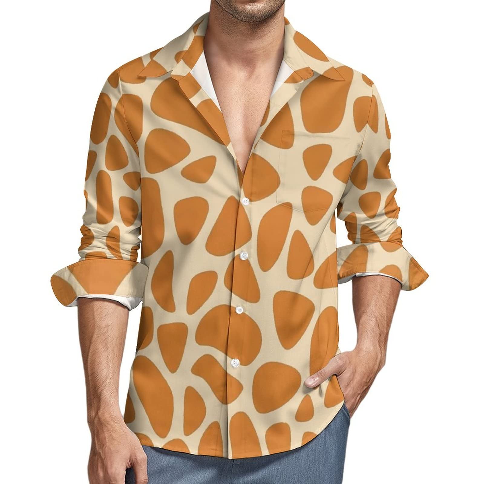 Amazon.co.jp: シャツ メンズ 長袖 Tシャツ キリン柄 動物柄 アロハ