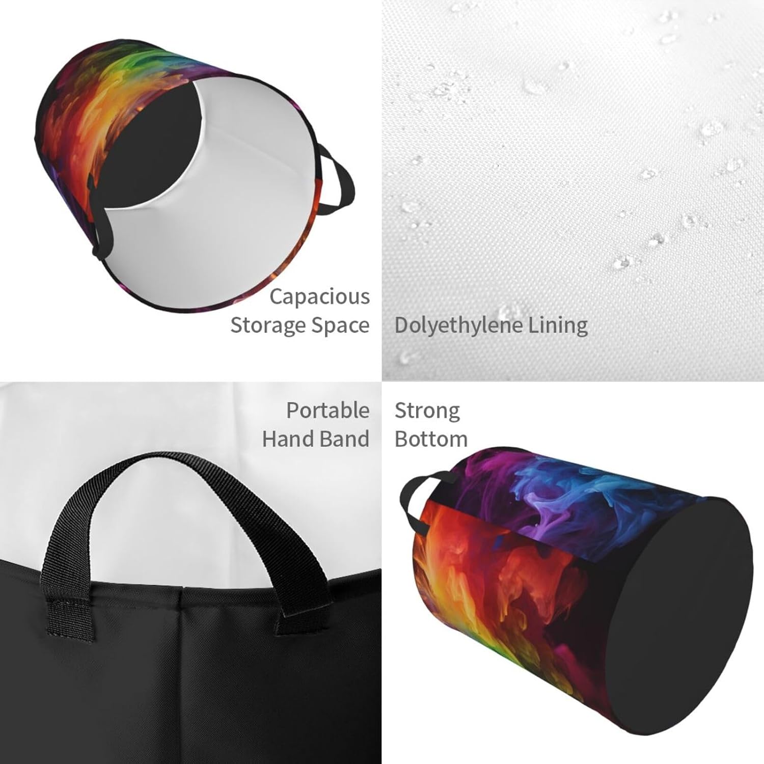 Rainbow smoke Laundry Basket With Handles, Foldable Laundry Hamper Oxford Cloth Dirty Clothes Basket Waterproof Clothes Toys Storage Bin Organizer for Bedroom Bathroom Dorm