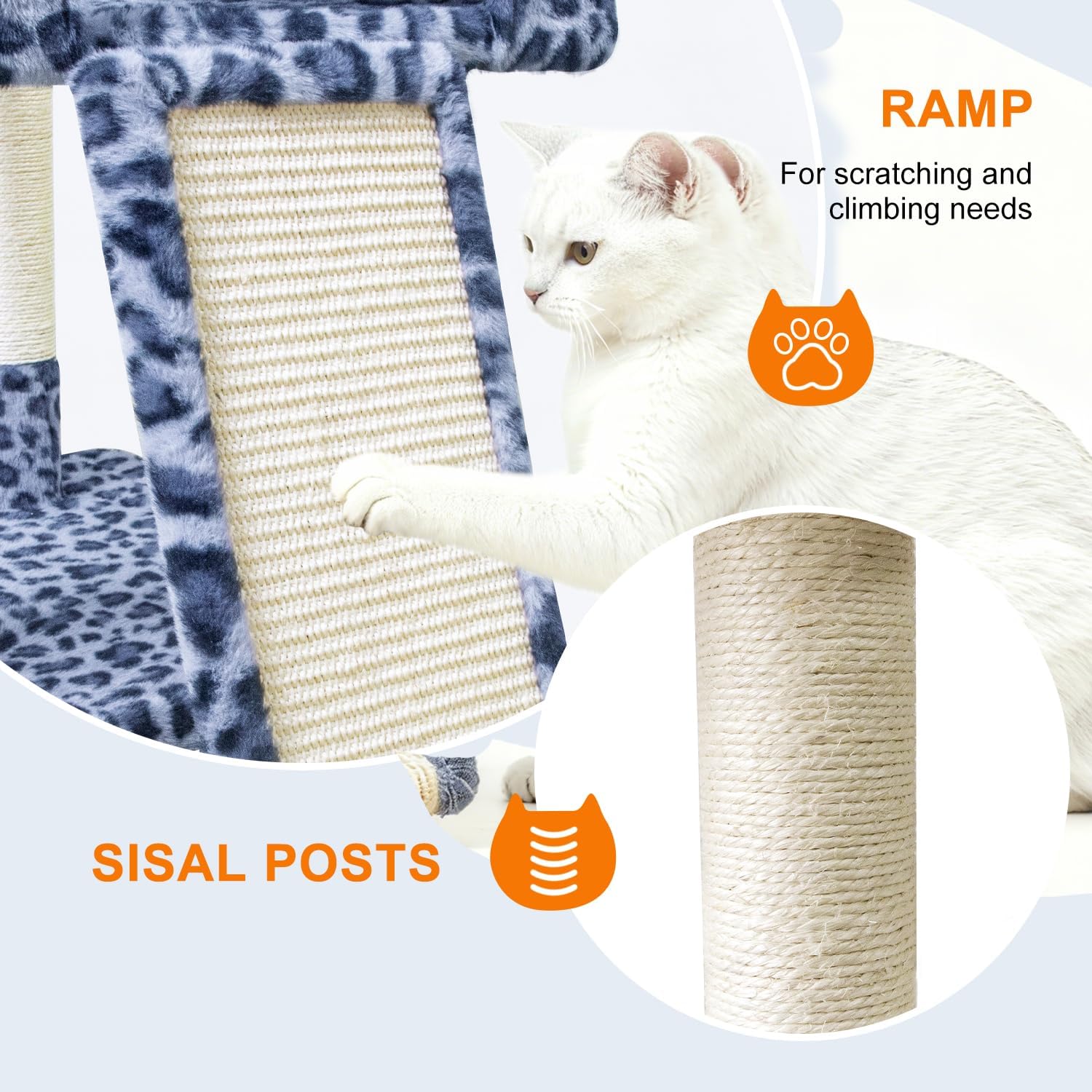 82" Tall Cat Tree,Giant Cat Tree for Indoor Cats Large Adult, Heavy Duty Cat Tree Tower, Extra Large Cat Trees with Scratching Posts, Cat Condos, Hammock,Top Perch,Ramp (Blue Grey)