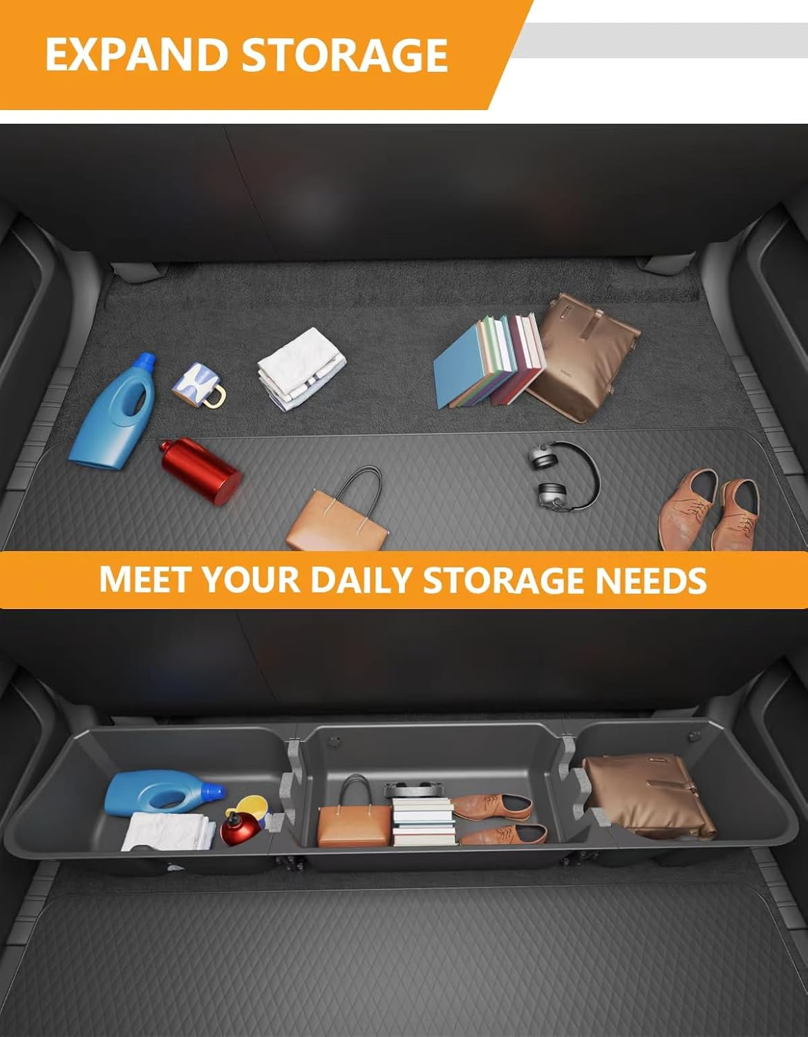 KINGGERI Under Seat Storage Boxes Compatible with 2015-2026 Ford F-150 F150 SuperCrew Cab, 2017-2026 Ford F-250 F-350 F-450 F-550 Super Duty, Upgraded Rear Under Back Seat Cargo Tool Box Organizer