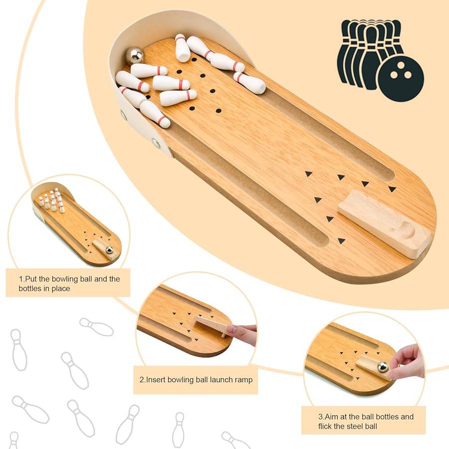 White Elephant Gifts Tabletop Mini Bowling Game Set for Adults Teens Kids | Stocking Stuffers for Teen Boys Girls Home Bowling Alleys Office Desk Game Small Finger Toys Gag Gifts Stress Relief Gadgets, image 3