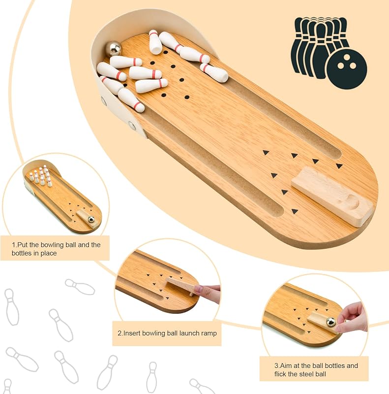 Donse White Elephant Gifts Tabletop Mini Bowling – Aimable launching chute