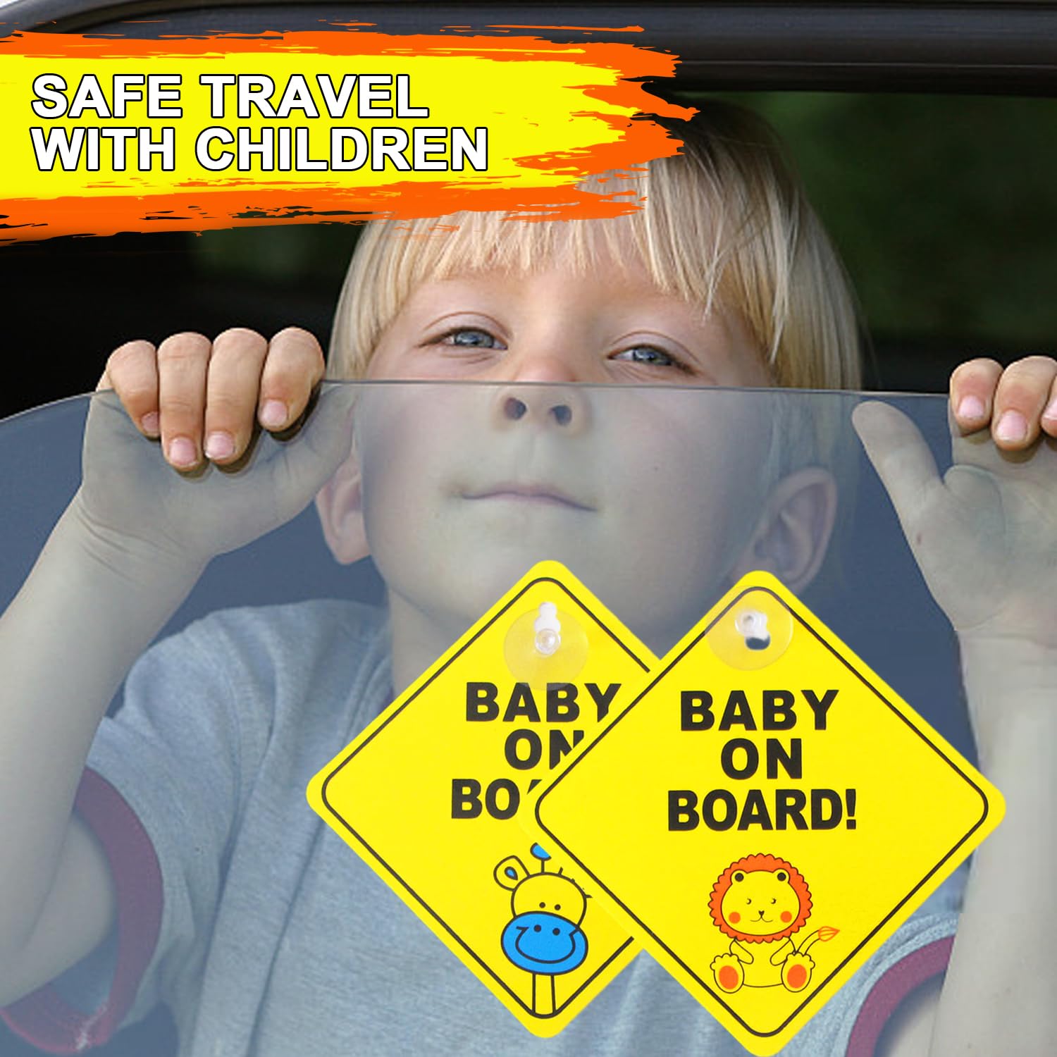 Baby On Board Car Window Signs - 2 Pack, 5x5 Inch, Reusable Suction Cup, Waterproof Safety Sticker - View #12