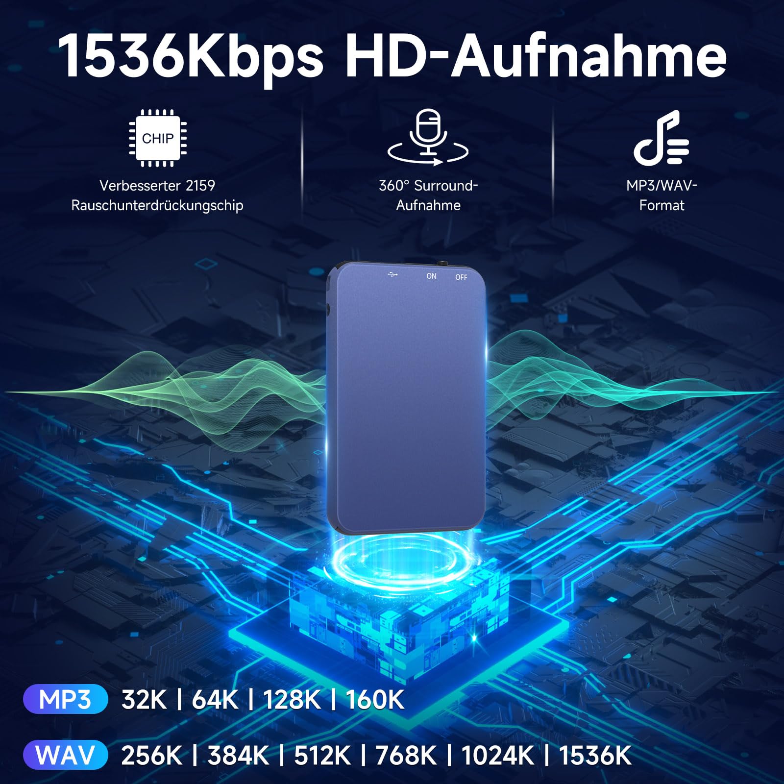 64GB Mini Diktiergerät, Vormooi Metall Diktiergerät mit Spracherkennung mit 40 Stunden Langer Batterielaufzeit, Nur 0,6 cm dick, Aufnahmegerät Voice Recorder für Kurse Konferenzen Vorlesung