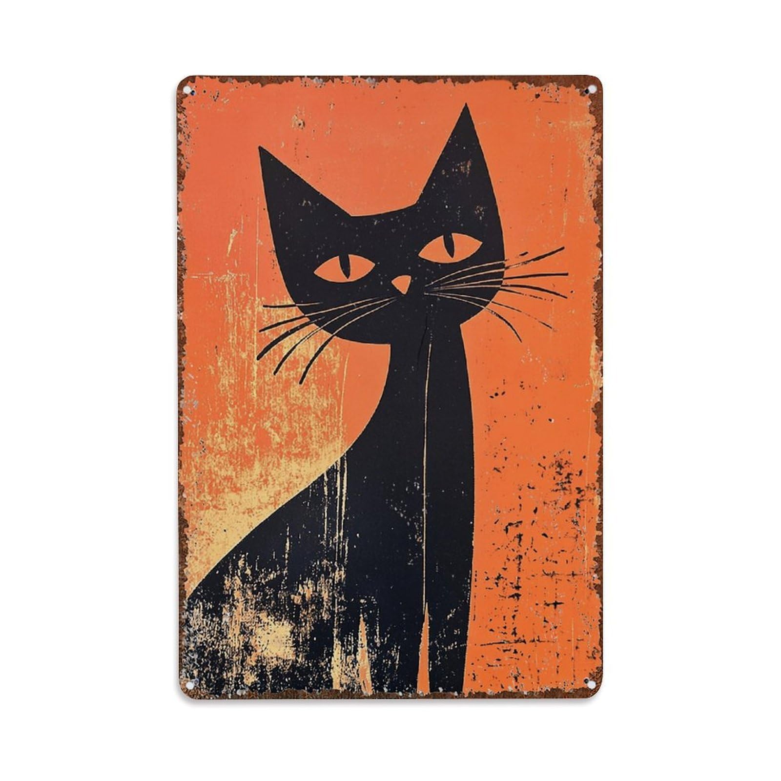 Nestemfo Vintage Black Cat On Orange Background Tin Sign Metal Sign, Living Room,Bar, Home, Bedroom Wall Decor,Retro Metal Poster 8X12 Inches
