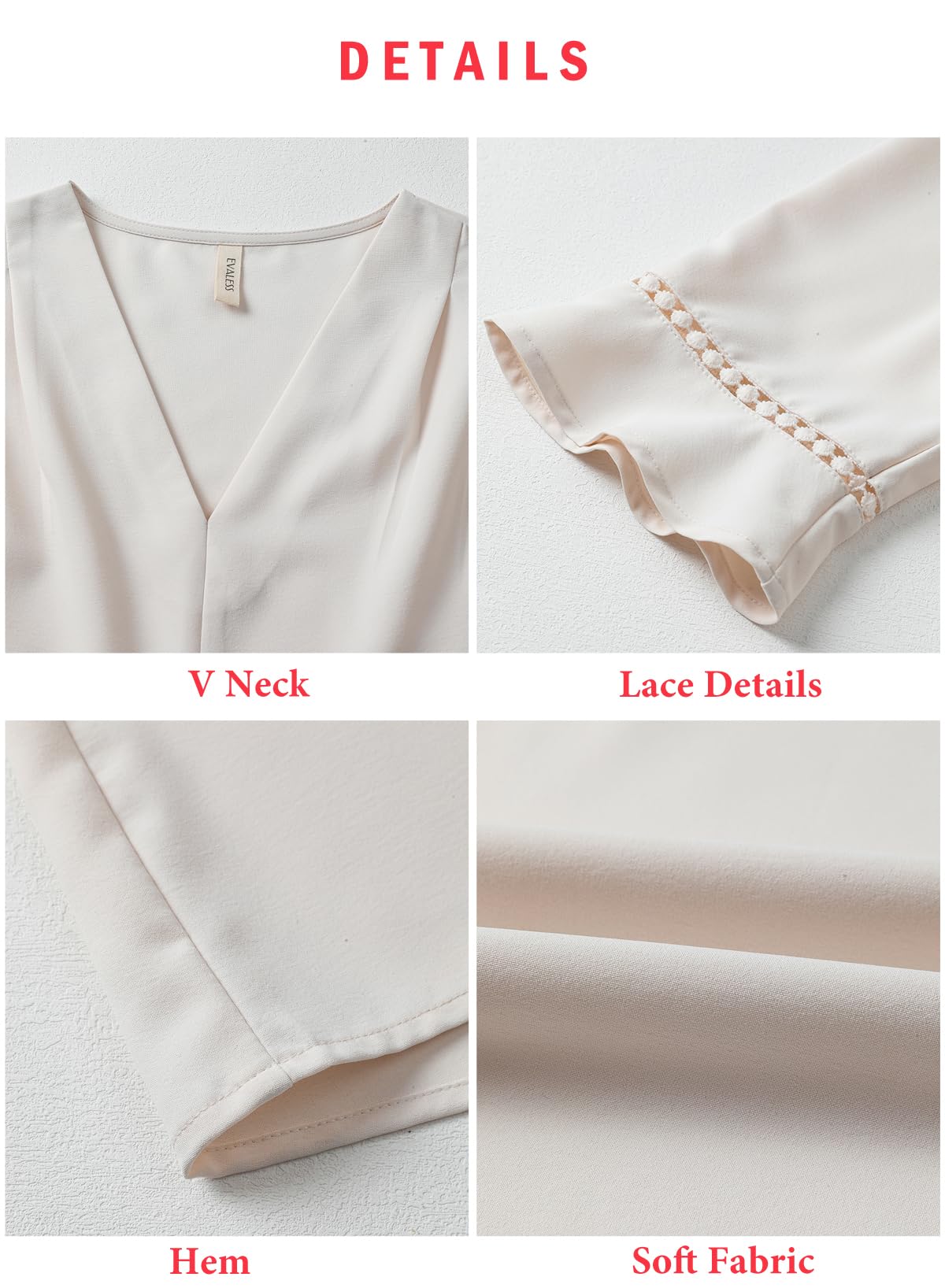 EVALESS Women's 3/4 Sleeve Tops Dressy Casual Pleated V Neck Business Work Blouses Office Shirts