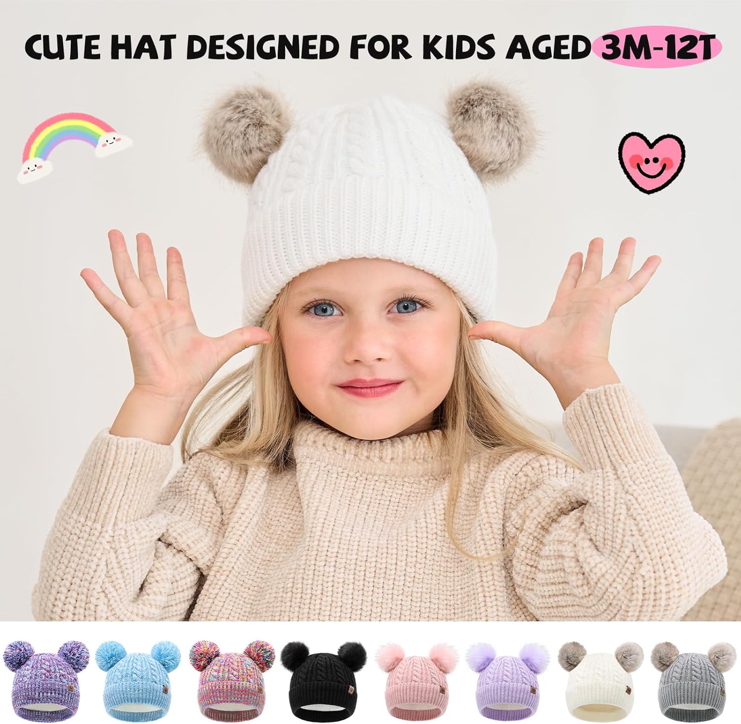 Girl Beanies Pompom Winter Knitted Hat Toddler Beanies Infant Winter Hat Cap for Boys Girls（3-24M） - Image 5
