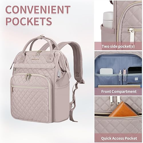 Miniatura 4 de EMPSIGN Mochila para laptop de 17 pulgadas para mujer, bolsas universitarias de viaje de negocios, de gran capacidad, impermeable, acolchada,