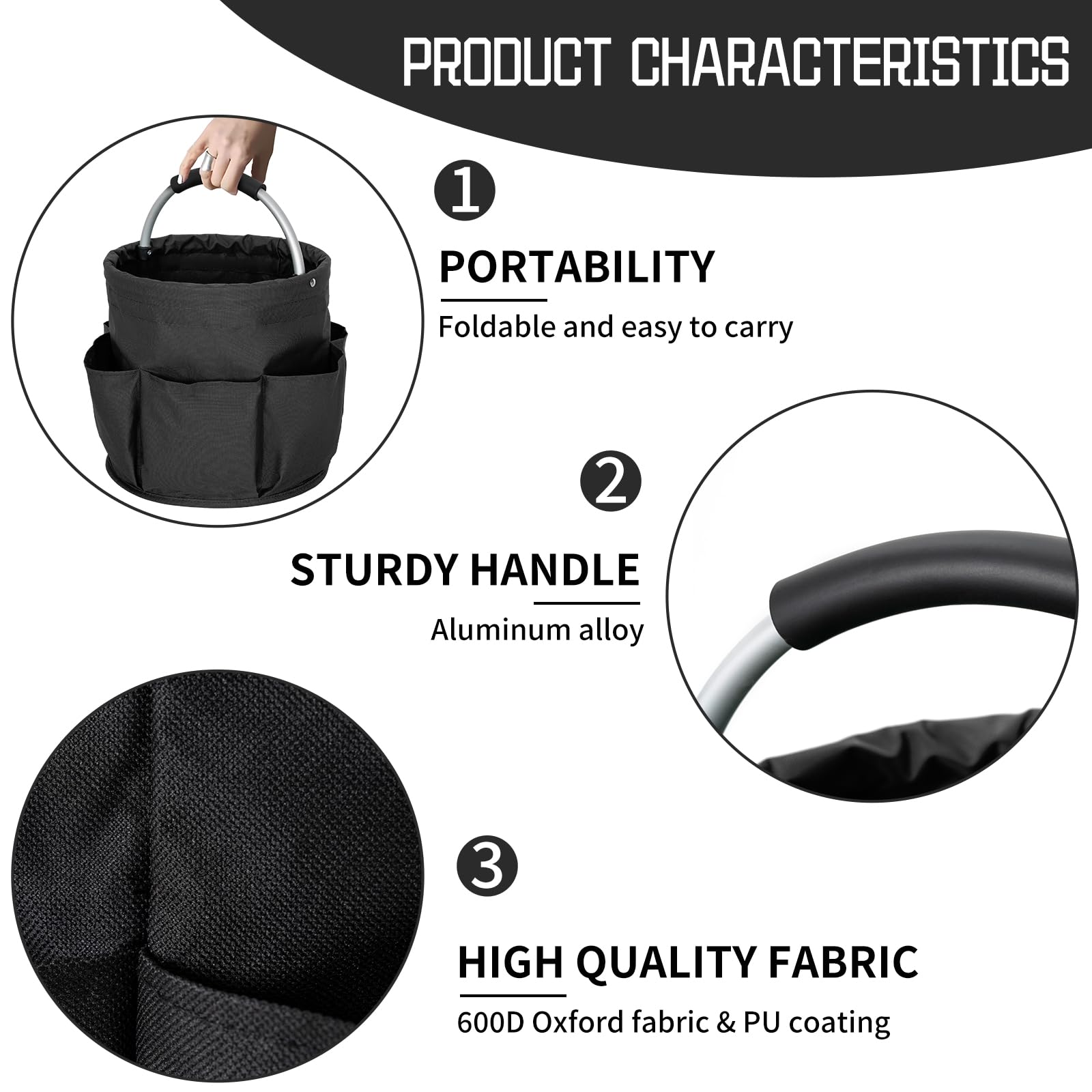 IPEB Cleaning Caddy Organizer with Handle Foldable Cleaning Bucket Organizer Cleaning Caddy Bag Cleaning Tool Bucket Multi-pocket Tool Bag for Cleaners & Housekeepers,Black - Image 4