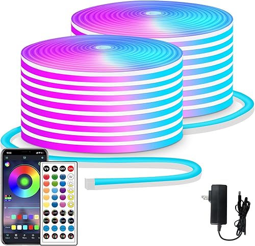 segrass Tira de luces LED de neón de 100 pies con control remoto por aplicación, IP65, impermeable, flexible, luces LED de neón de 24 V RGB para