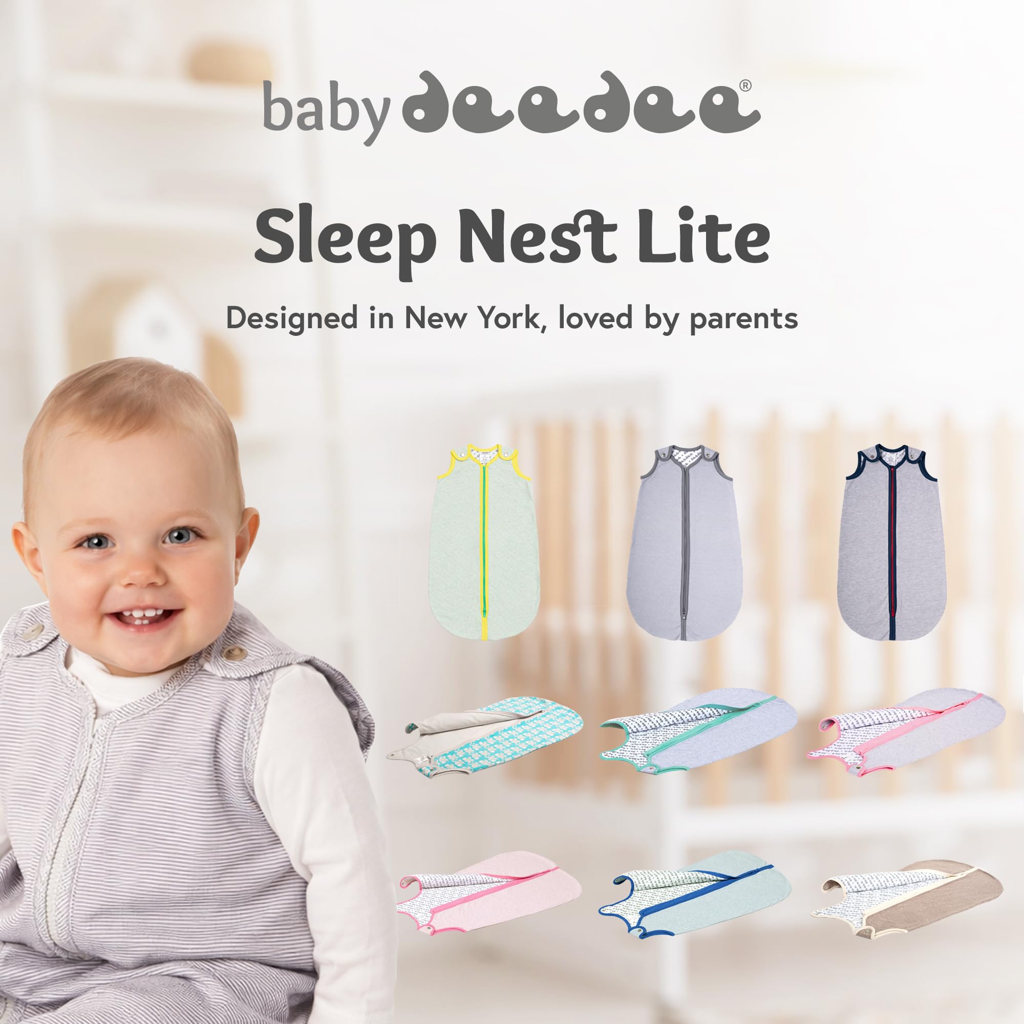 Nido de bebé Deedee Sleep Lite bebé Saco de dormir gris Heather Gray/Teal Talla:L (18-36 Months)