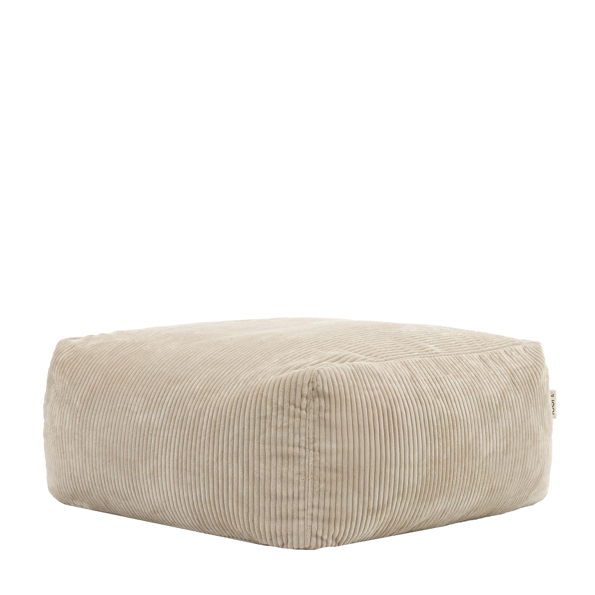 Icon Zen Cord Sitzsack Hocker mit Schaumstoff Füllung, Modular Sofa, Beige | Entworfen in Deutschland, Boneless Sofa, Weicher Cordstoff, Fußhocker für Wohnzimmer und Schlafzimmer