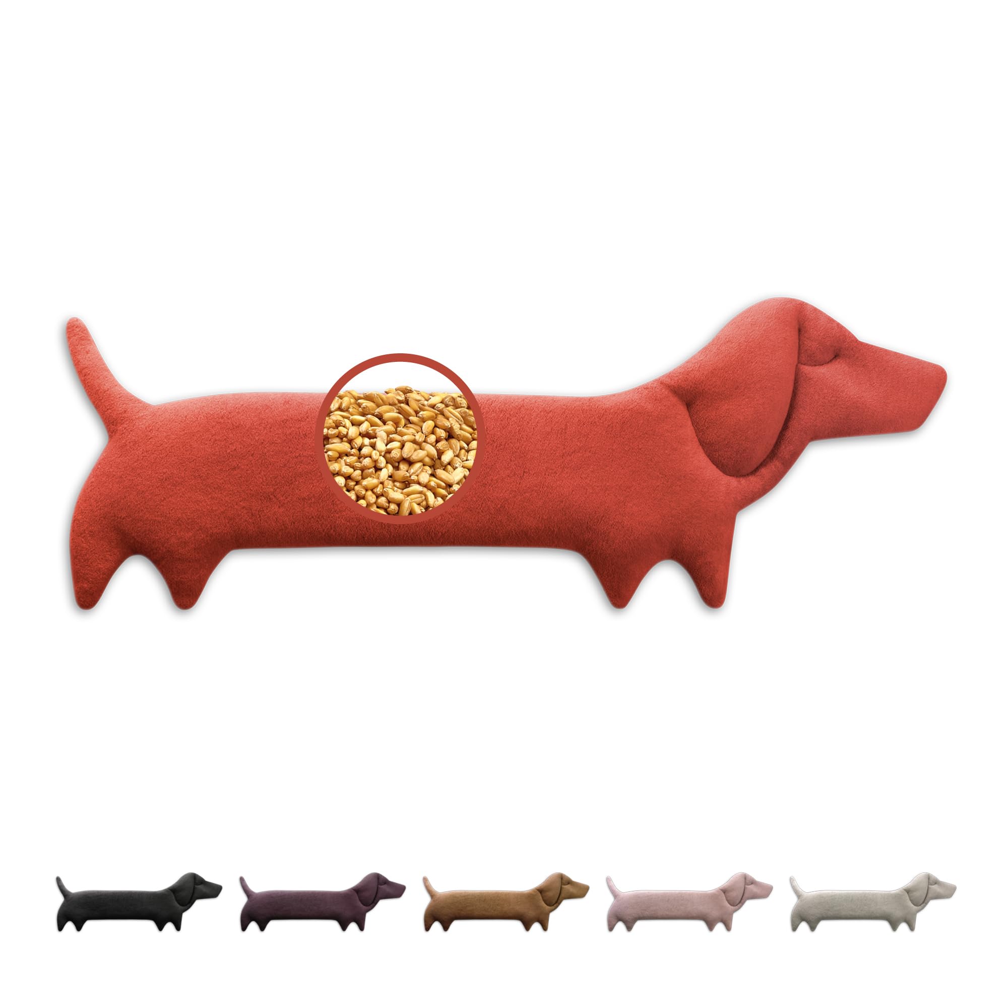 LESCHI Wheat Bag - Microwaveable Grain Pillow - Helps Relieve Tension in Neck, Shoulders and Back - Made from Natural Organic Cotton & Organic Wheat - Dog Winston, Red, 52x20 cm