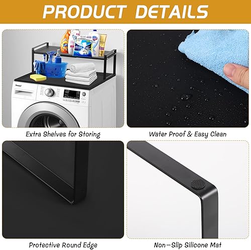 Miniatura 3 de Encimera para lavadora y secadora con estante retráctil y alfombrilla de silicona, juego universal de encimera para lavadora y secadora de carga