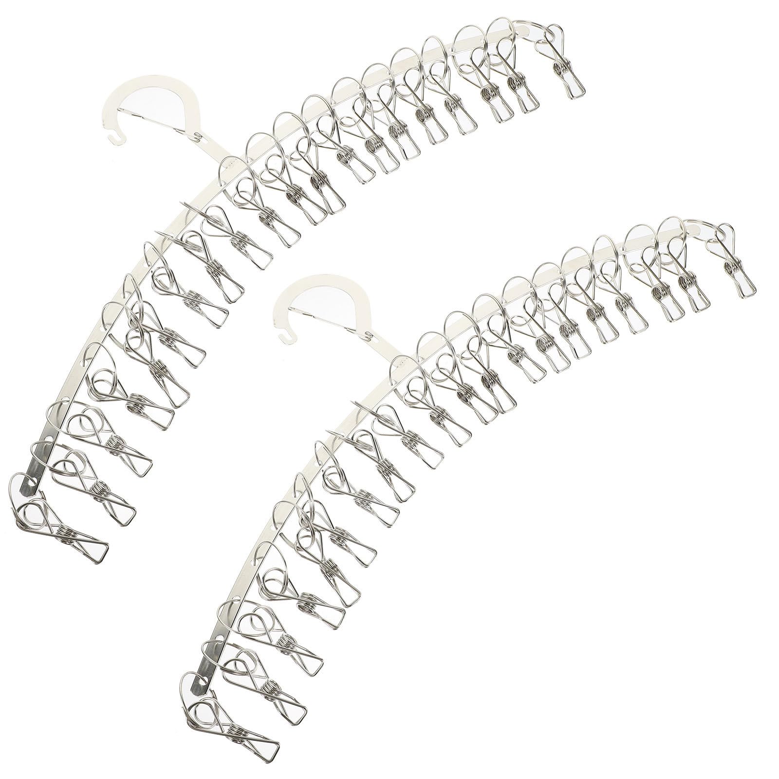 Stendibiancheria in Acciaio Inox 2 Pezzi 20 Clip Regolabili Antivento, Grucce Clip per Calzini e Biancheria Intima, Organizzatore Multifunzionale per Uso Domestico e Outdoor